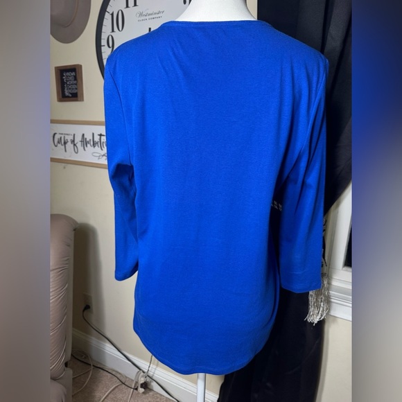 Ellen Tracy Vibrant Blue V-Neck 3/4 sleeve Top size large - Picture 4 of 7